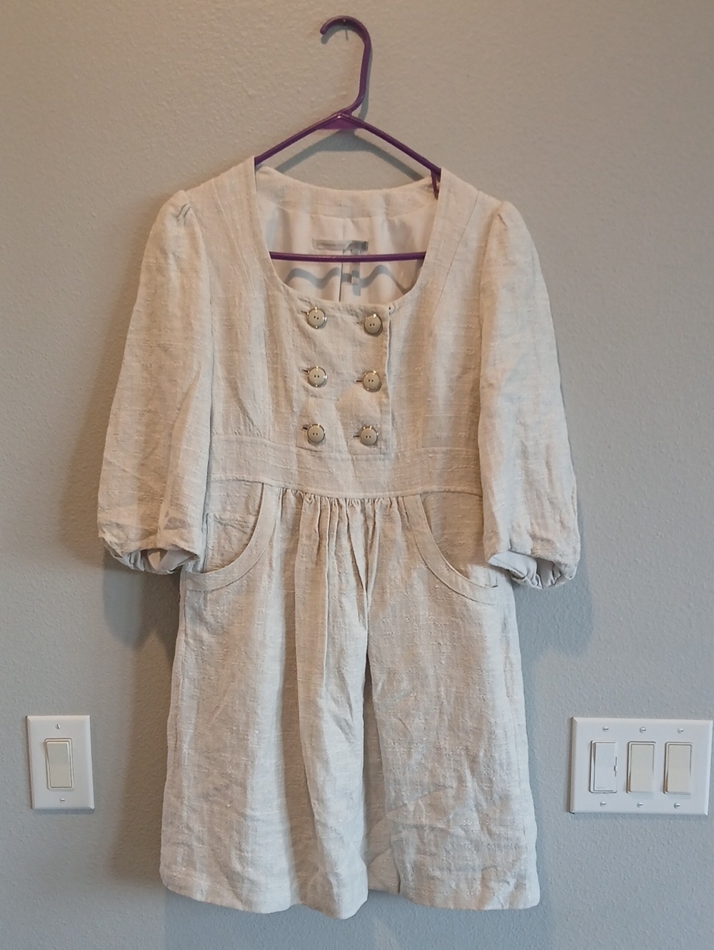 Classiques Entier Cream Linen Double-Breasted Pocket Dress Size 2 Office Work